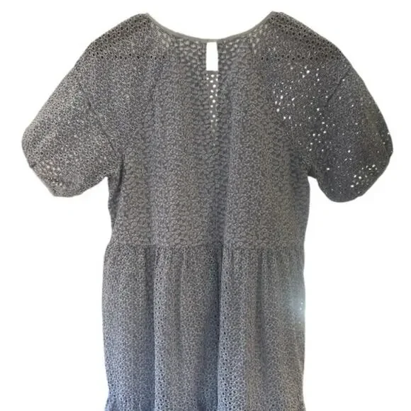 Everlane Tiered Blue White Eyelet Puff Sleeve Oversized Midi Dress Size XS - Picture 7 of 9